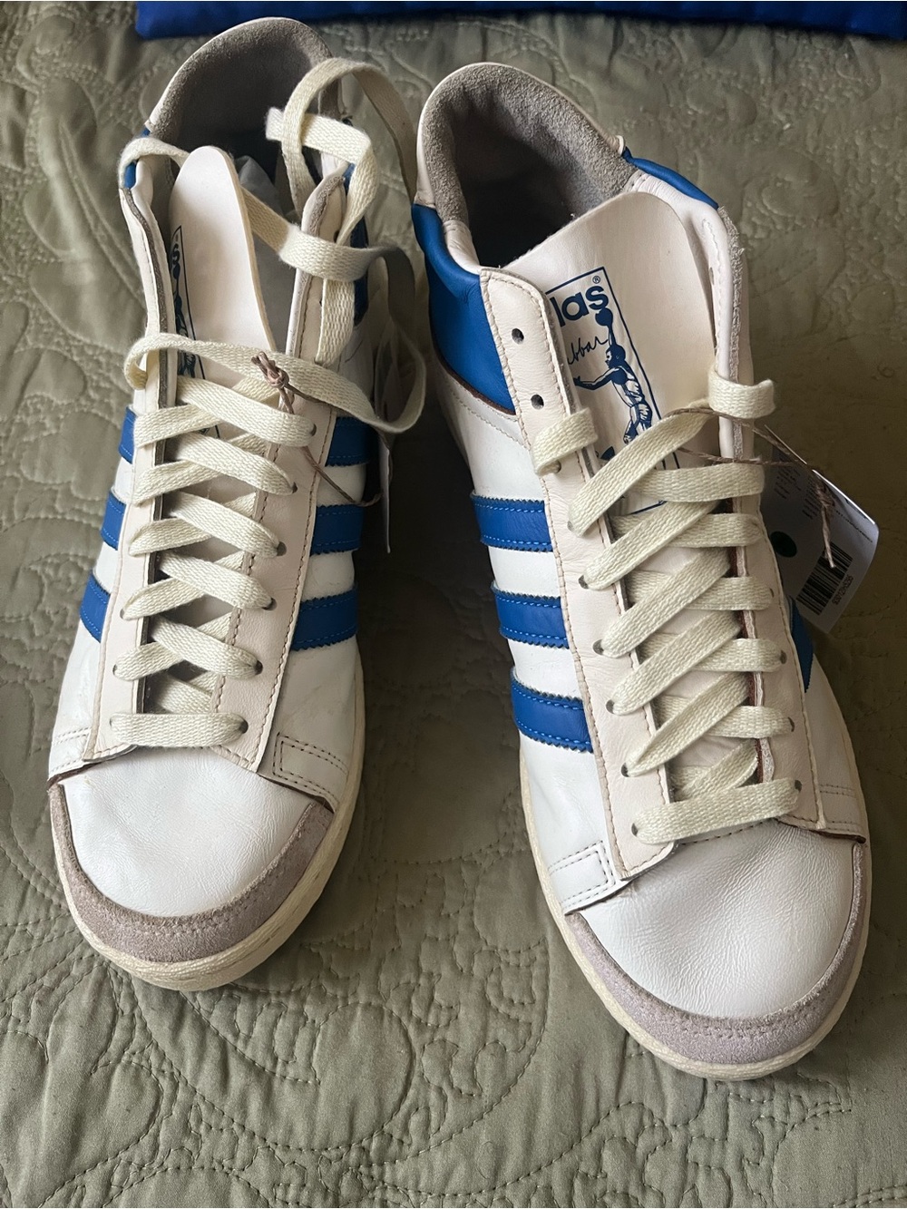 adidas White Sneakers with Blue Stripes